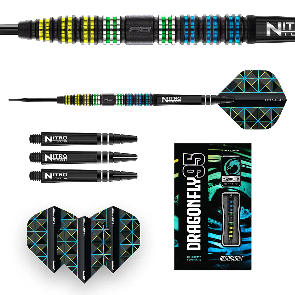 Red Dragon Dragonfly 95 Black  Tapered 95% Tungsten Steel Tip Darts
