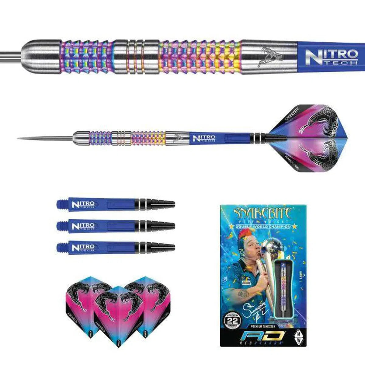 Red Dragon Peter Wright Rainbow Mamba 90% Tungsten Steel Tip Darts
