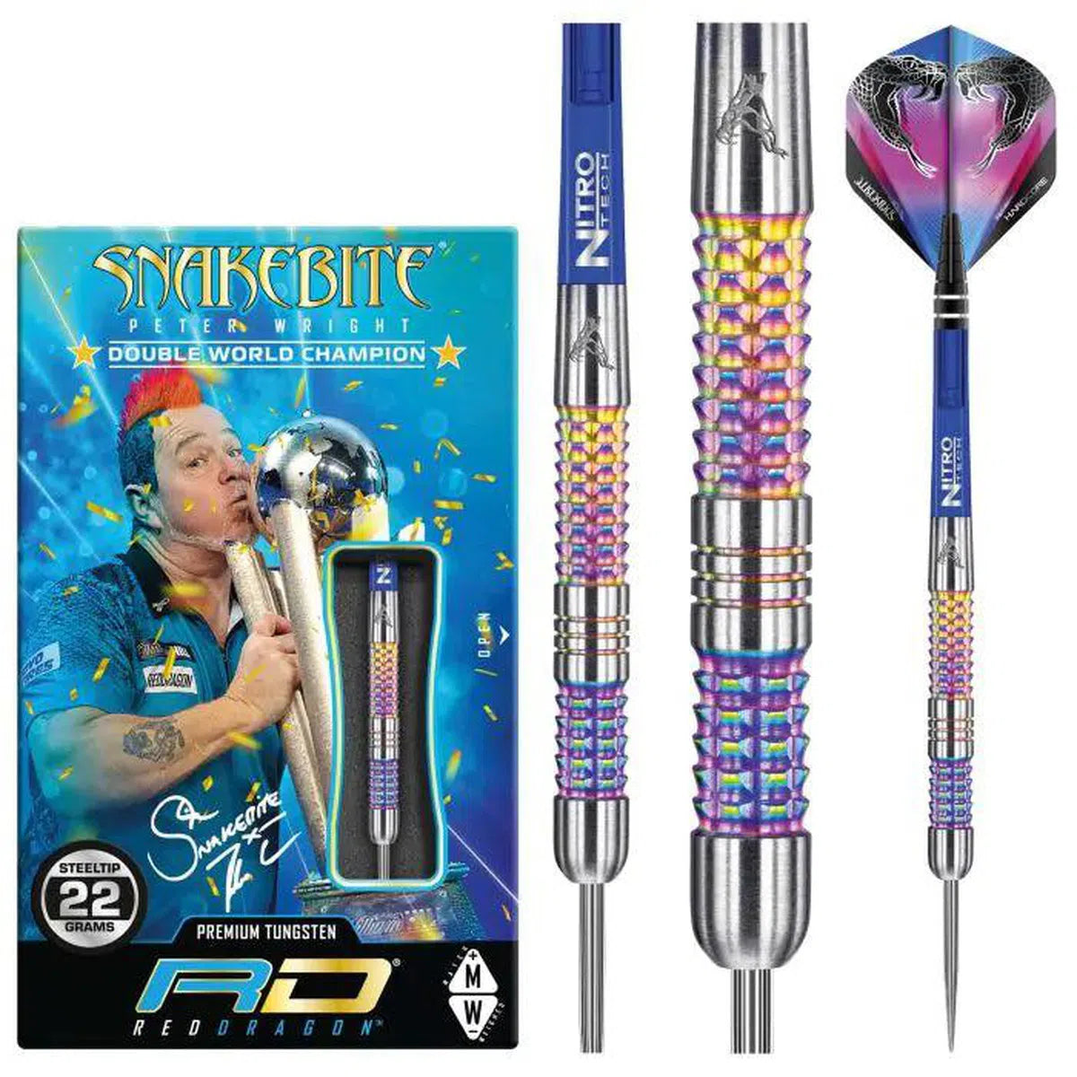 Red Dragon Peter Wright Rainbow Mamba 90% Tungsten Steel Tip Darts