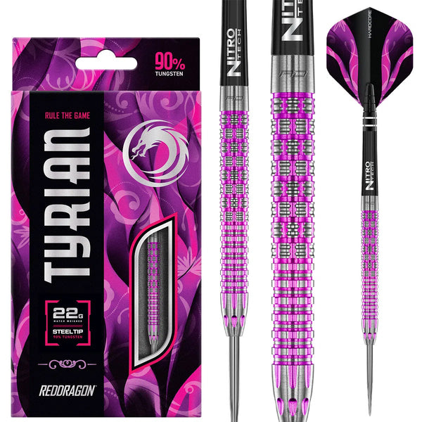 Red Dragon Tyrian 90% Tungsten Steel Tip Darts-1-22 GRAM-Premier Darts