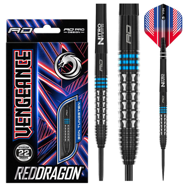 Red Dragon Vengeance Blue 90% Tungsten Steel Tip Darts-1-22 GRAM-Premier Darts