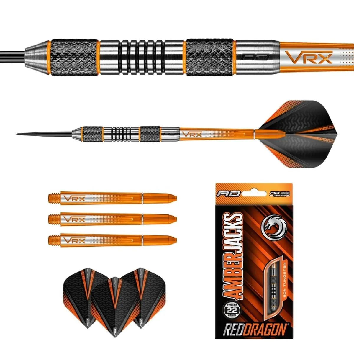 Red Dragon Amberjack 5 90% Tungsten Steel Tip Darts-3-22 GRAM-Premier Darts