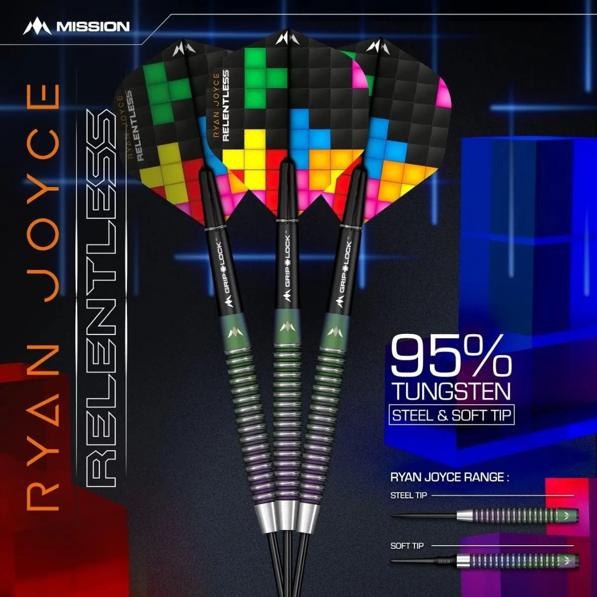 Mission Ryan Joyce Relentless Coral PVD 95% Tungsten Steel Tip Darts-3-21 GRAM-Premier Darts