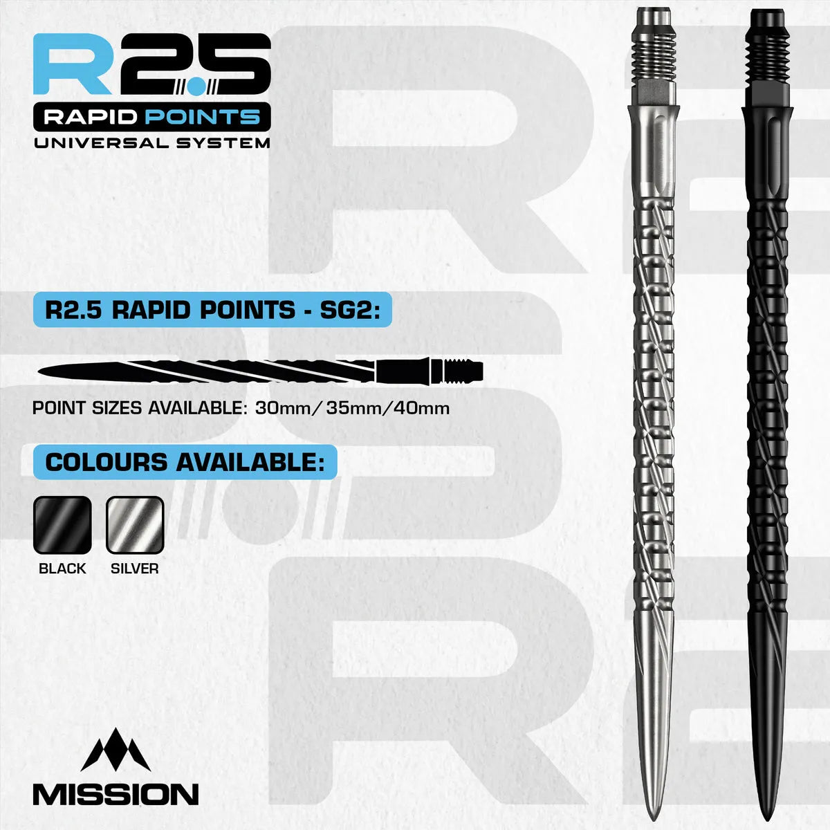 Mission R2.5 Rapid Dart Points - SG2-2-Black-30mm-Premier Darts