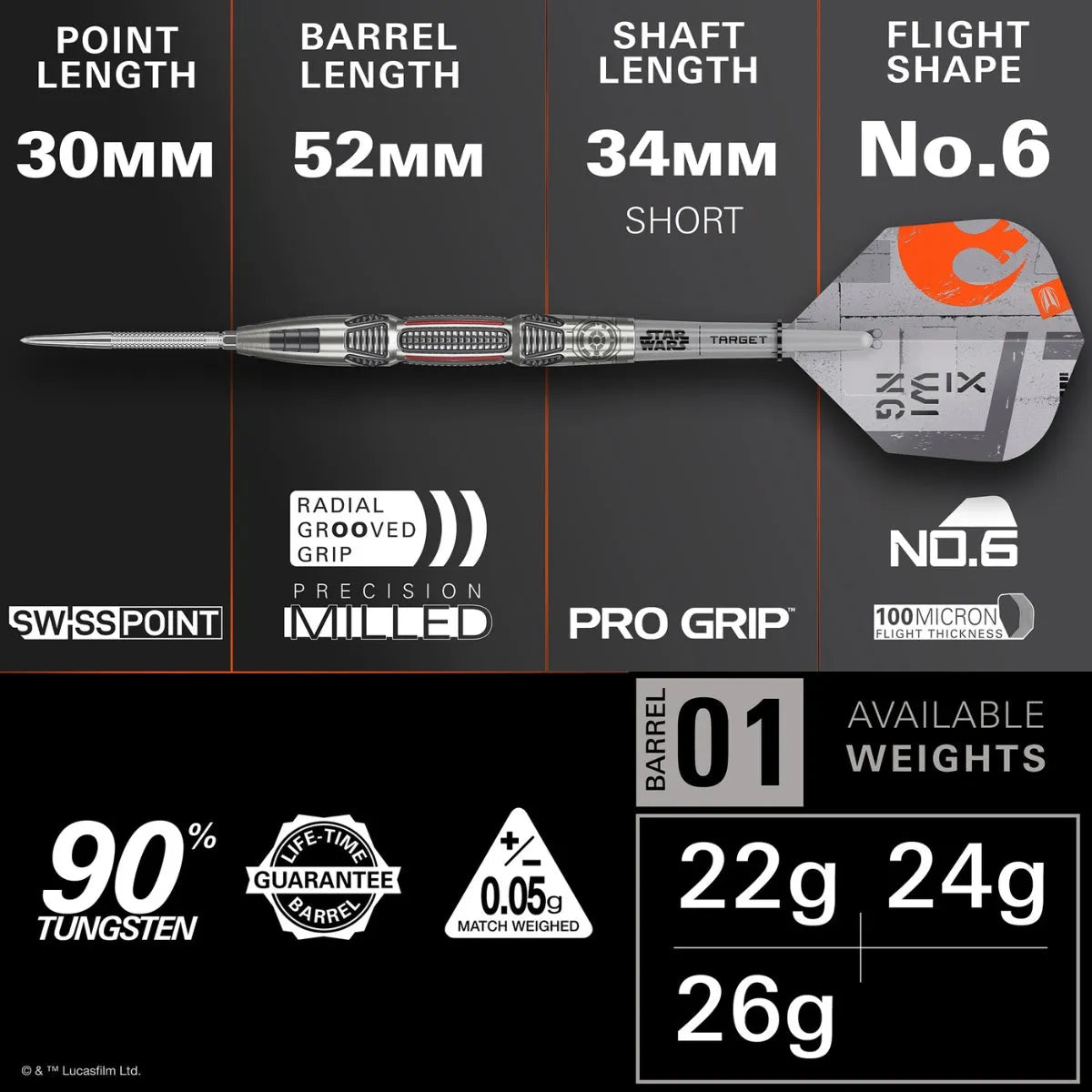 Target Darts Star Wars XWING SP 90% Tungsten Steel Tip Darts