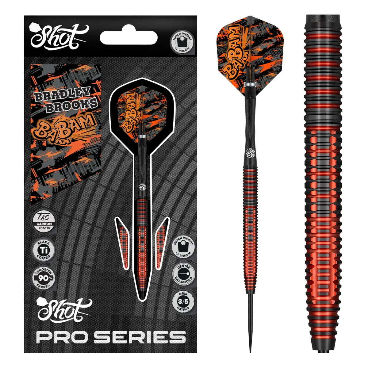 Shot Pro Series Bradley Brooks 90% Tungsten Steel Tip Darts-1-23 GRAM-Premier Darts
