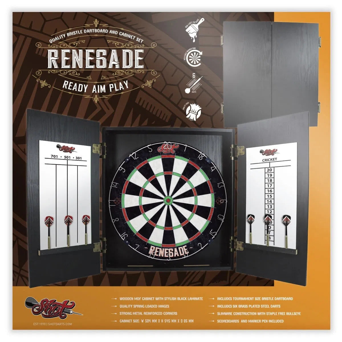 Shot Renegade Dartboard and Cabinet Set