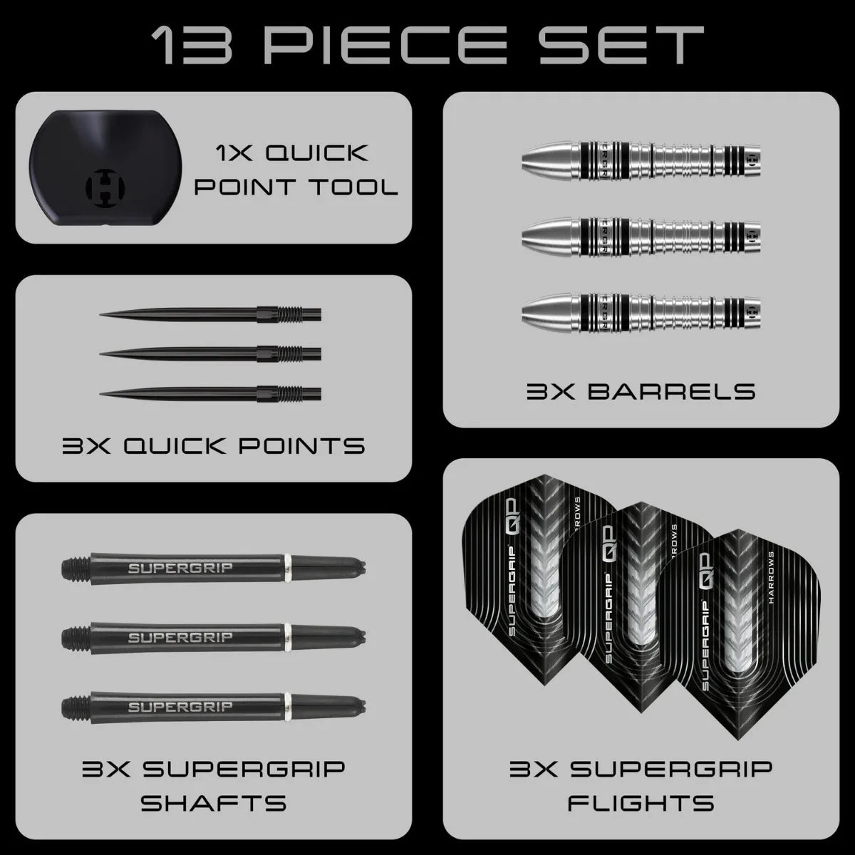 Harrows Supergrip QP Bomb 90% Tungsten Steel Tip Darts-6-23 GRAM-Premier Darts