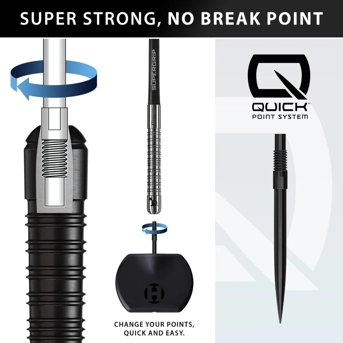 Harrows Supergrip Black QP 90% Tungsten Steel Tip Darts-3-21 GRAM-Premier Darts