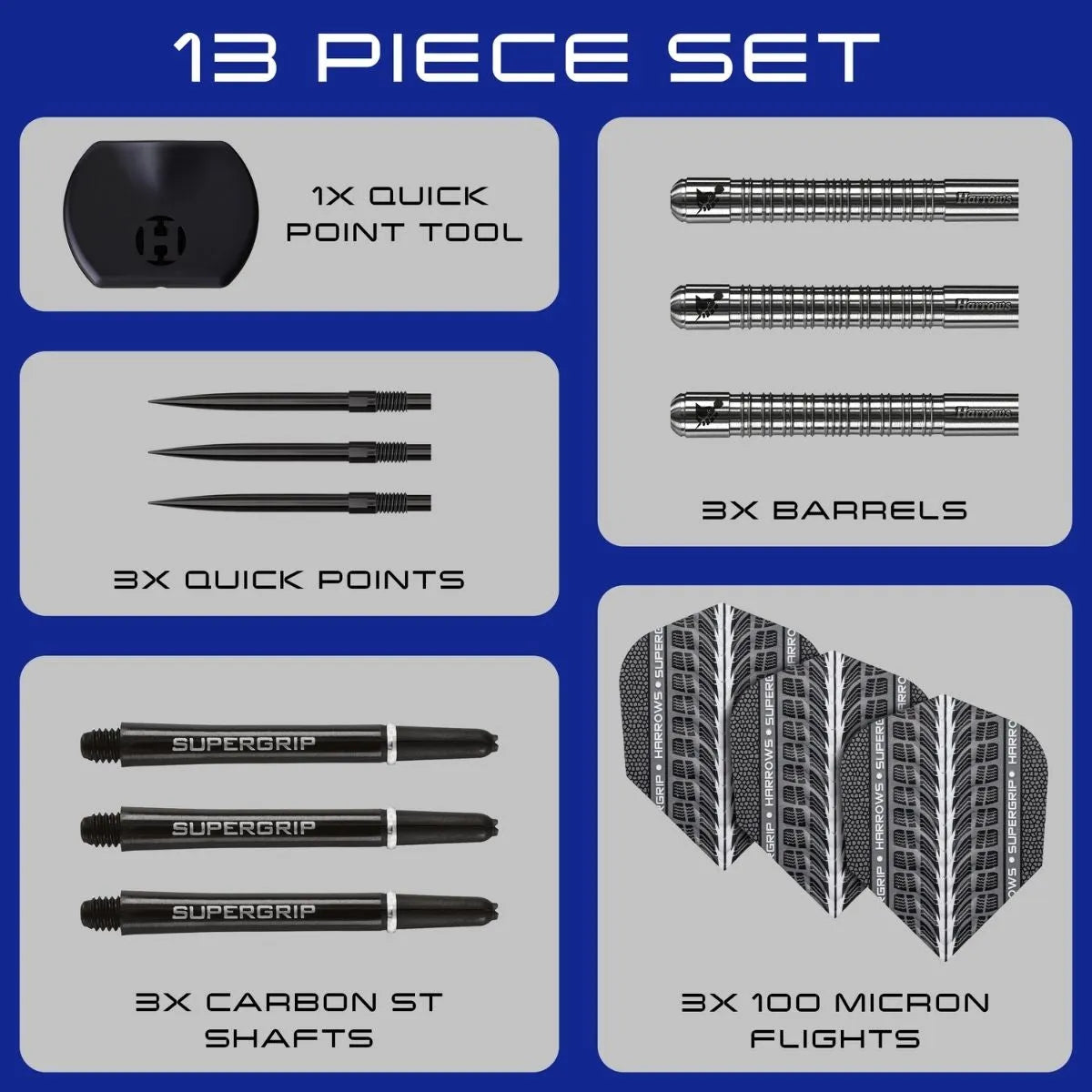 Harrows Supergrip QP 90% Tungsten Steel Tip Darts-6-21 GRAM-Premier Darts