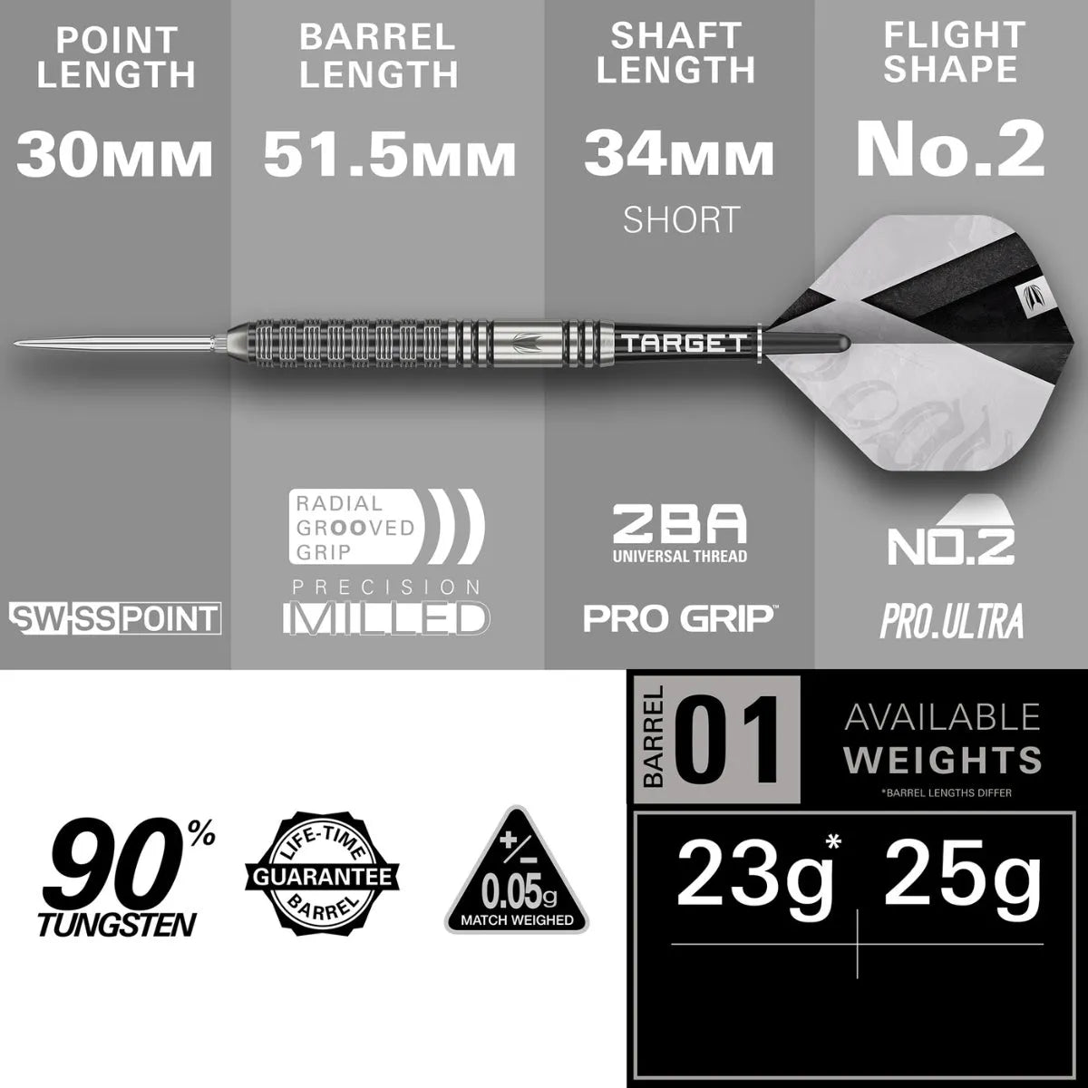Target Darts Beau Greaves G1 SP 90% Tungsten Steel Tip Darts
