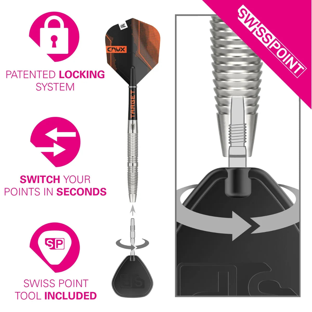 Target Darts Crux 02 SP 90% Tungsten Steel Tip Darts