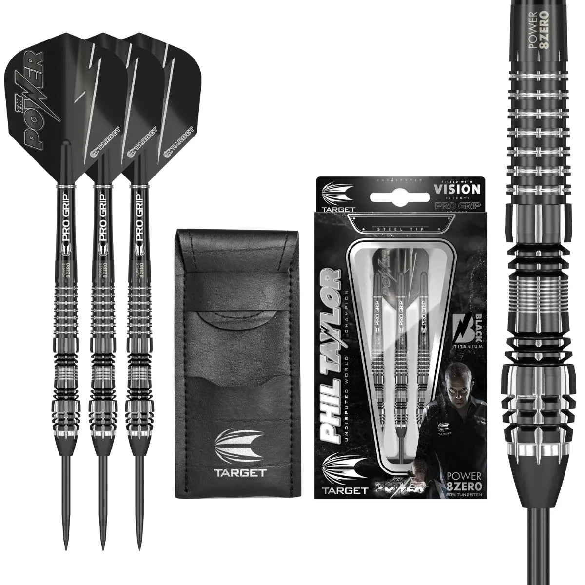 Target Darts Phil Taylor Power 8Zero 4 Black 80% Tungsten Steel Tip Darts