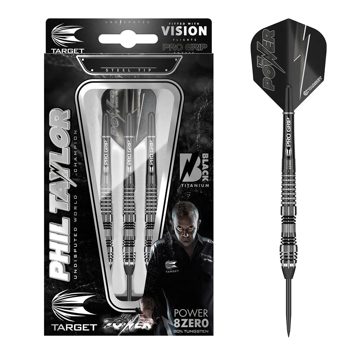 Target Darts Phil Taylor Power 8Zero 4 Black 80% Tungsten Steel Tip Darts