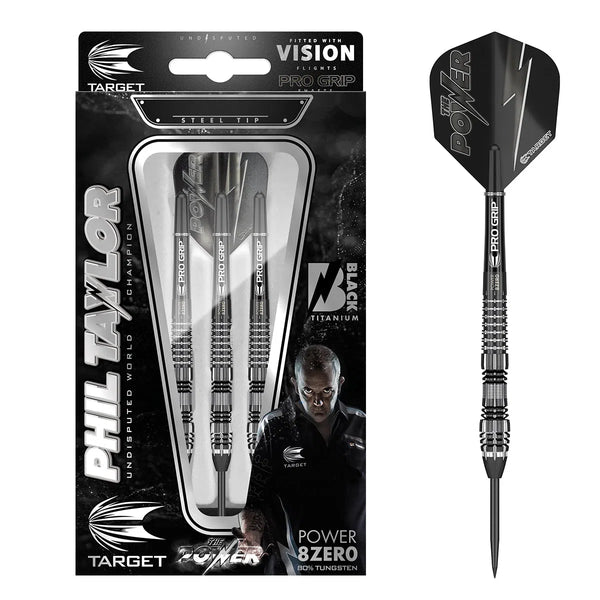 Target Darts Phil Taylor Power 8Zero 4 Black 80% Tungsten Steel Tip Darts-1-21 GRAM-Premier Darts