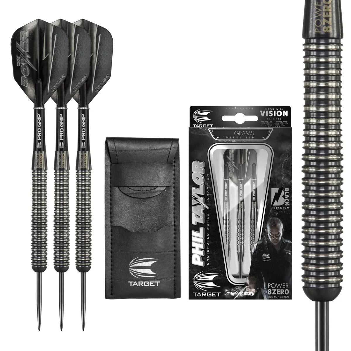 Target Darts Phil Taylor Power 8Zero Black 80% Tungsten Steel Tip Darts