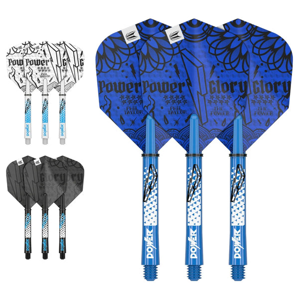 Target Darts Phil Taylor Power Ink Flight & Shaft Kit-1-Blue-Short-Premier Darts