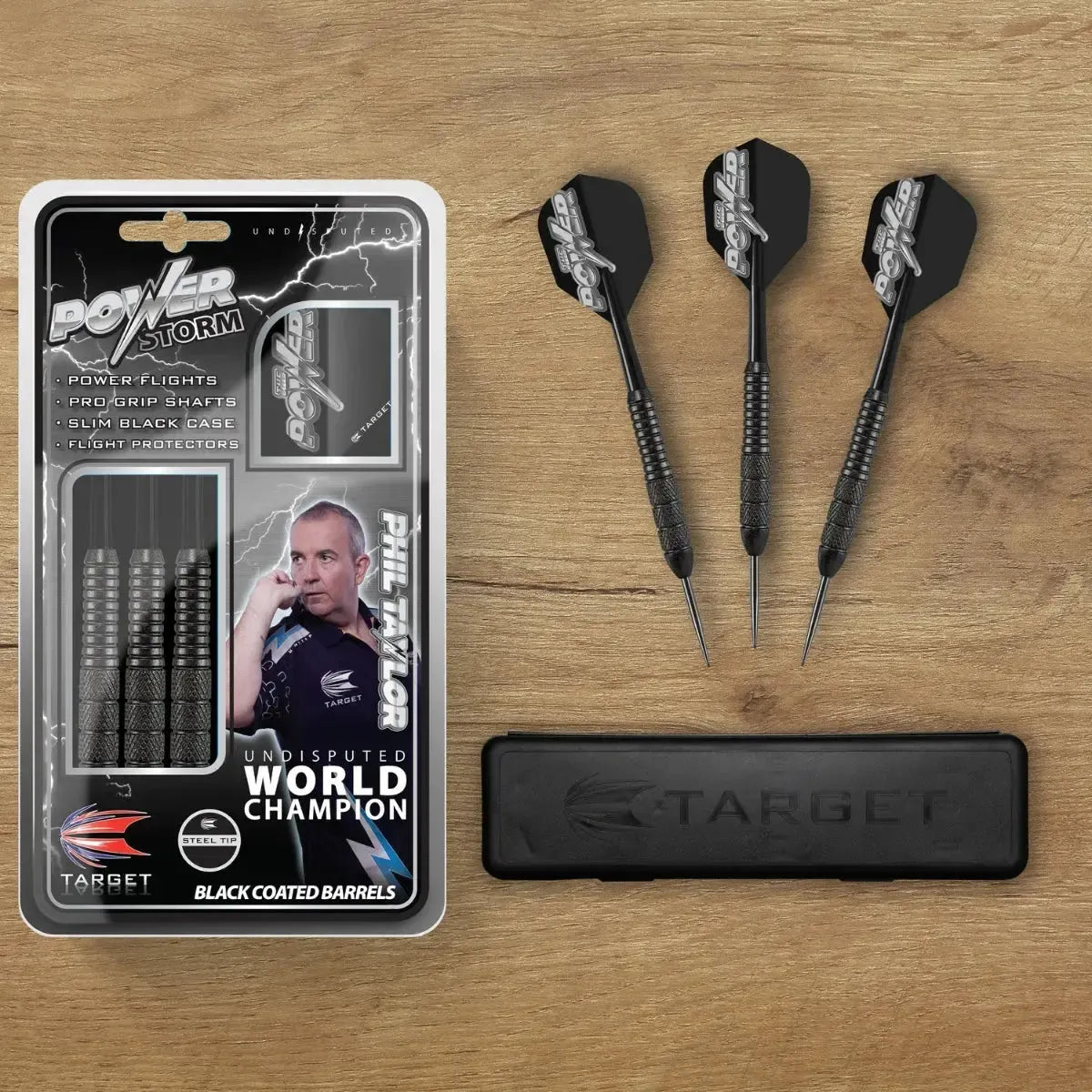 Target Darts Phil Taylor Power Storm Black Brass Steel Tip Darts-8-22 GRAM-Premier Darts