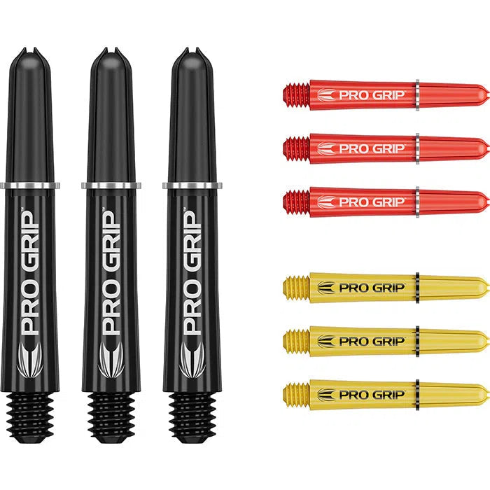 Target Darts Pro Grip Shafts Set  Black, Red and Yellow x3 Sets