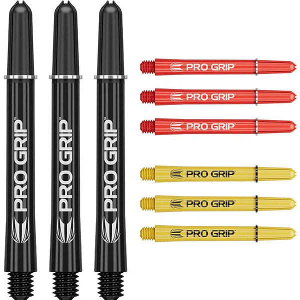 Target Darts Pro Grip Shafts Set - Black, Red & Yellow x3 Sets-1-Medium-Premier Darts