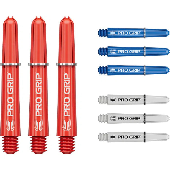 Target Darts Pro Grip Shafts Set  Red, Blue and White x3 Sets