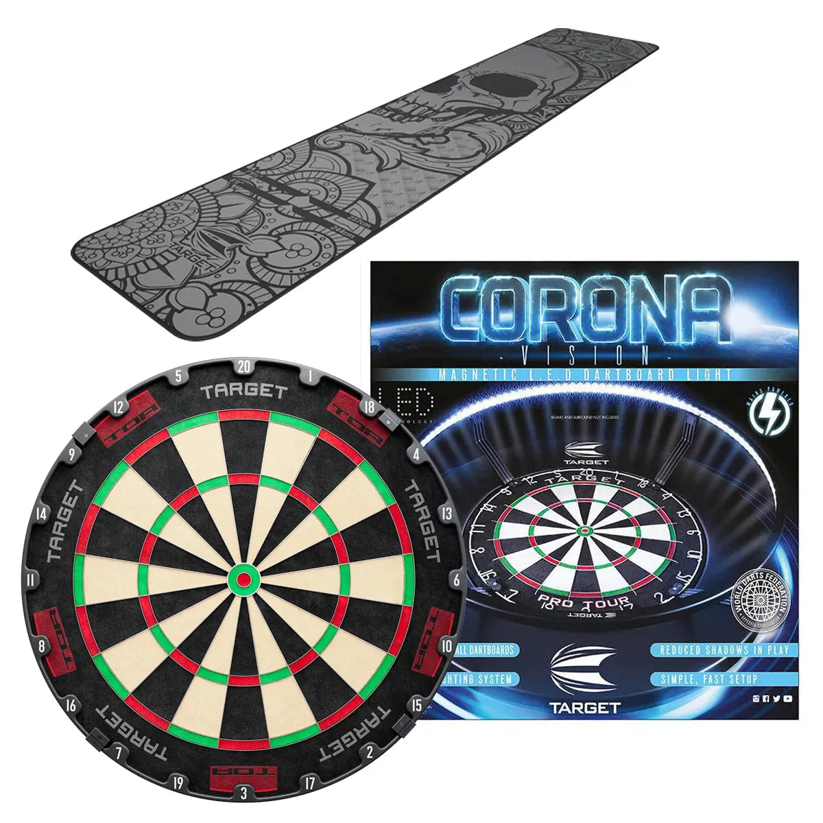 Target Tor Board, Corona Light & World Champion Mat Bundle-14-Ink-Premier Darts