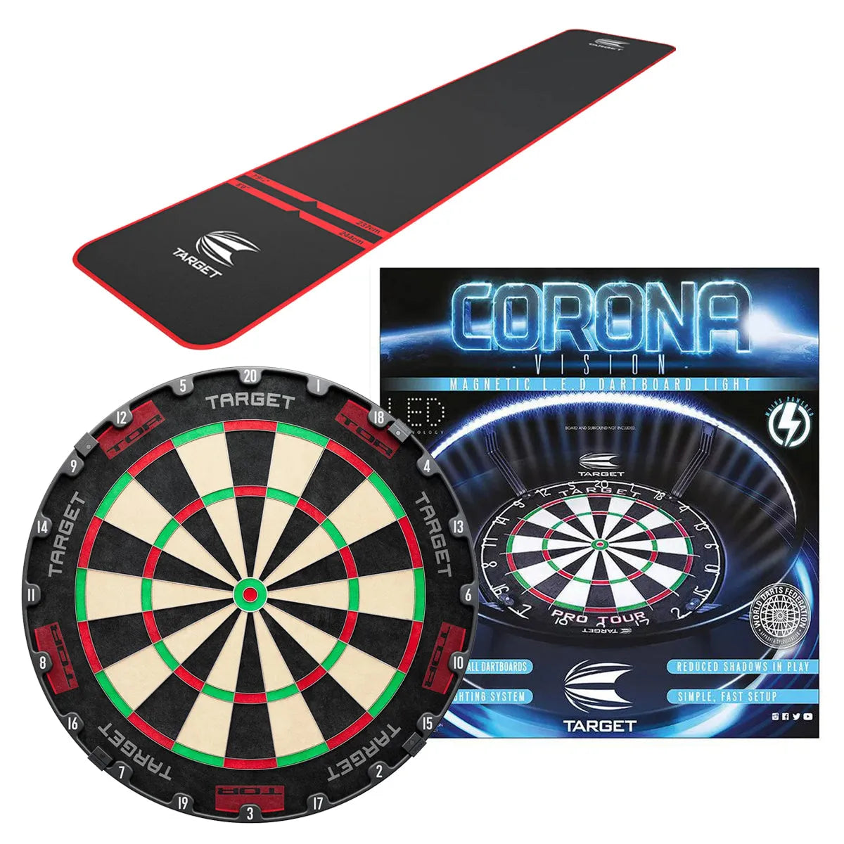 Target Tor Board, Corona Light & World Champion Mat Bundle-15-Red-Premier Darts