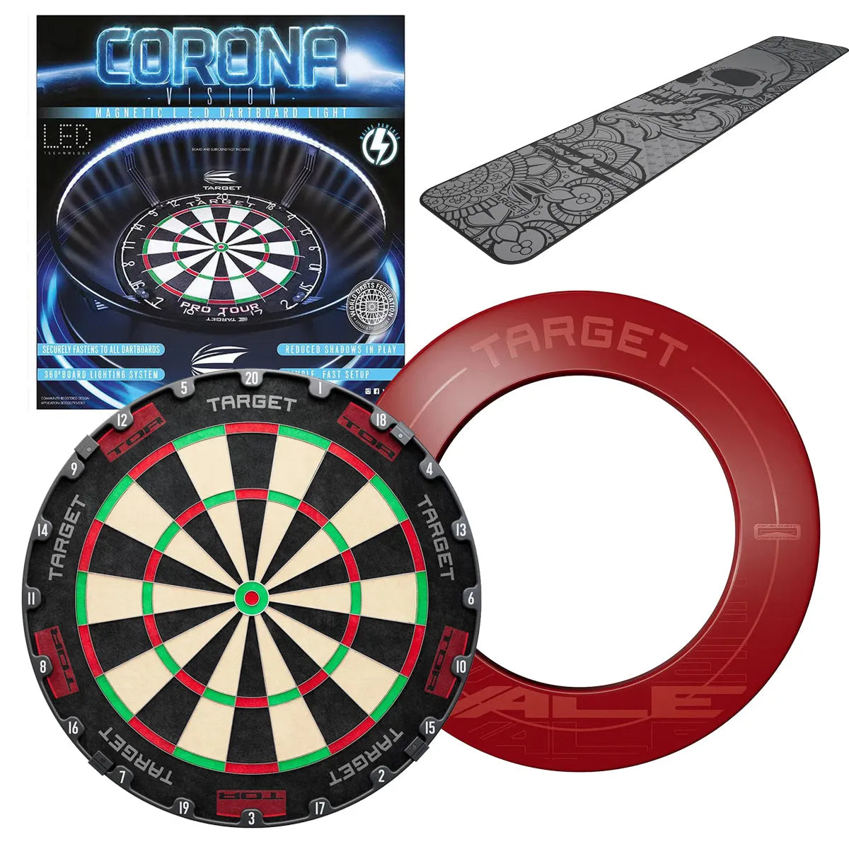 Target Tor Board, Corona Light, World Chamion Mat & Vale Surround Bundle-21-Ink-Premier Darts