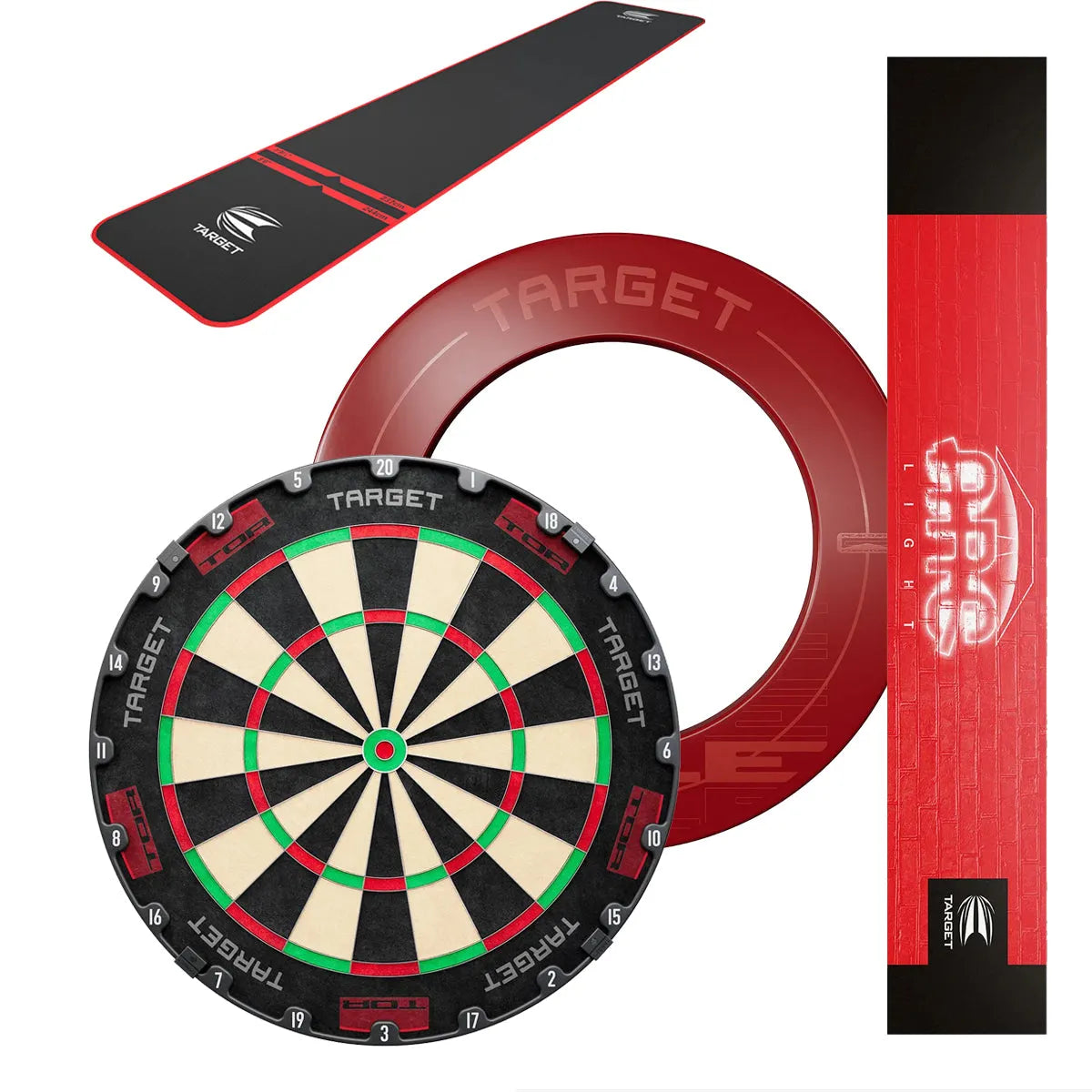 Target Tor Board, Arc Light, World Chamion Mat & Vale Surround Bundle-22-Red-Premier Darts