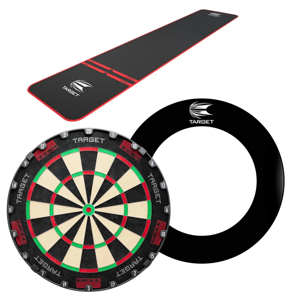 Target Tor Board, World Champion Mat & Tour Surround Bundle-15-Black-Red-Premier Darts