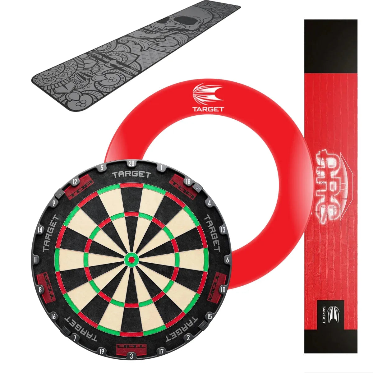 Target Tor Board, Arc Light, World Chamion Mat & Tour Surround Bundle-25-Red-Ink-Premier Darts