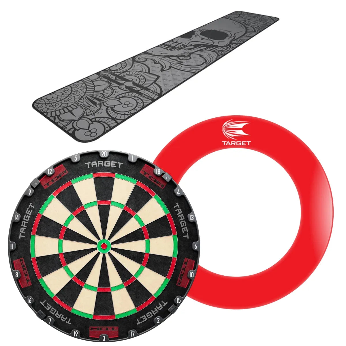 Target Tor Board, World Champion Mat & Tour Surround Bundle-17-Red-Ink-Premier Darts
