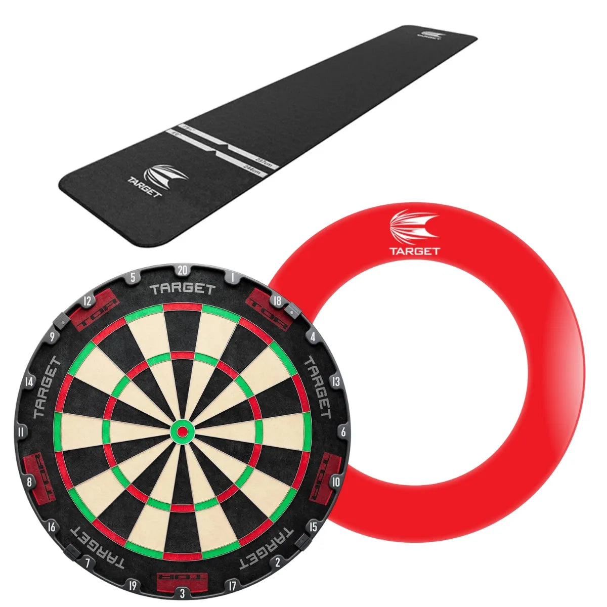 Target Tor Board, World Champion Mat & Tour Surround Bundle-19-Red-White-Premier Darts