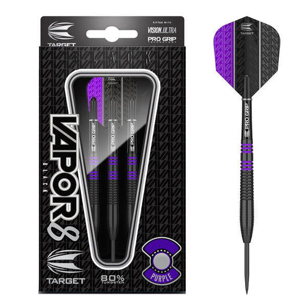 Target Darts Vapor8 80% Tungsten Black/Purple Steel Tip Darts-1-21 GRAM-Premier Darts