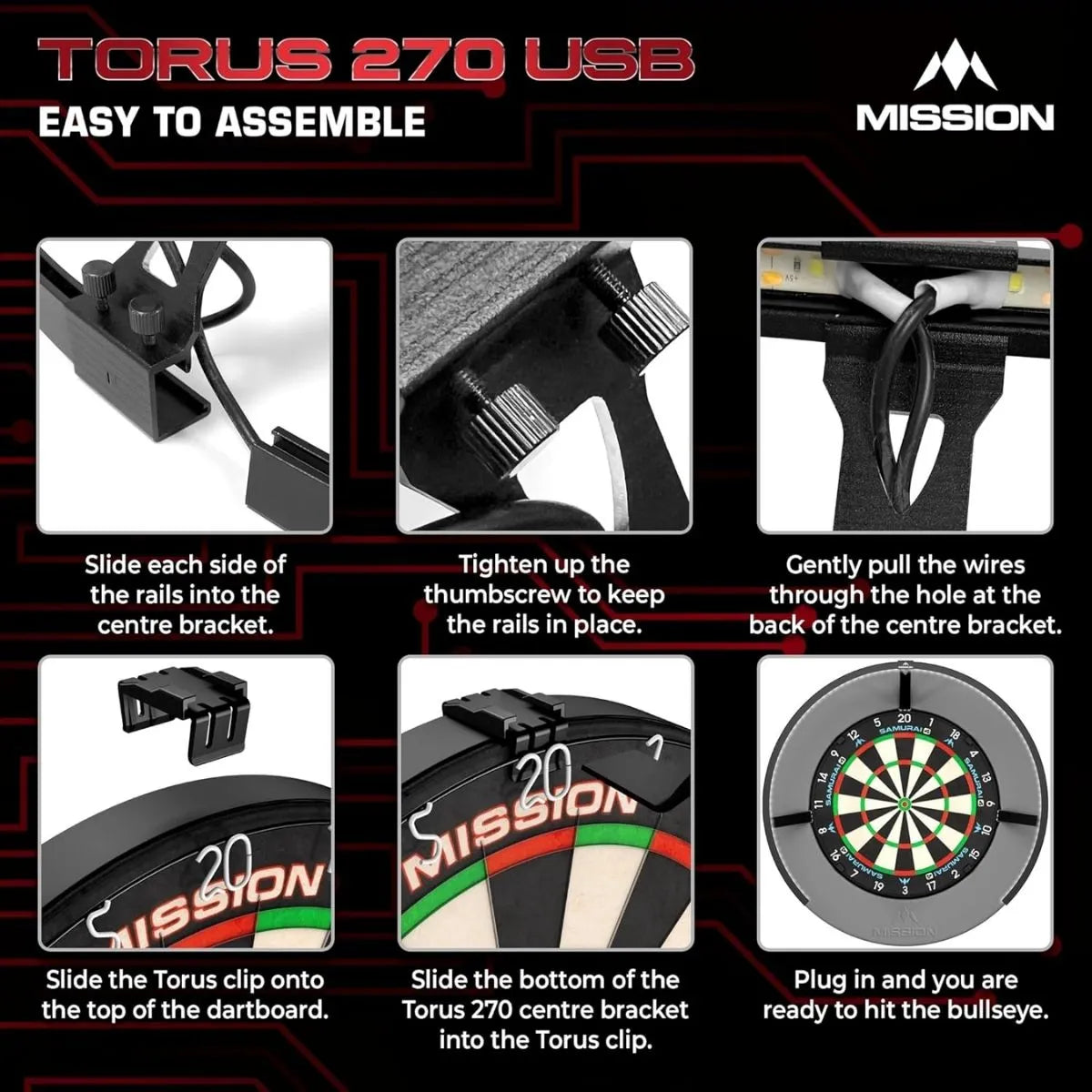 Mission Torus 270 Dartboard Lighting - USB-C-6-Black-Premier Darts