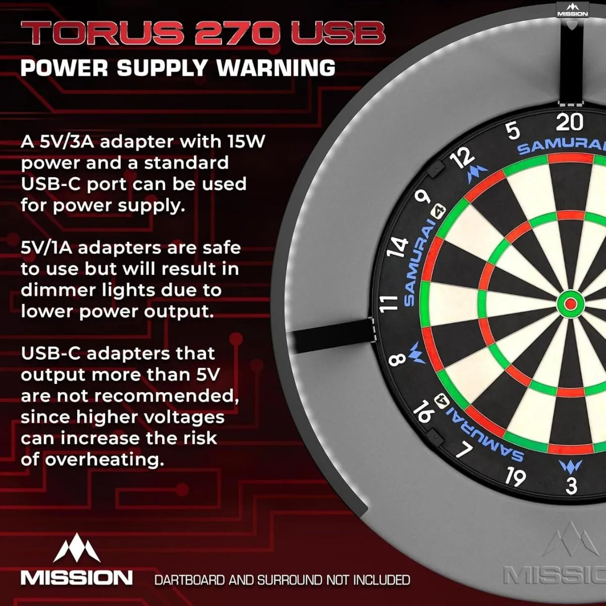 Mission Torus 270 Dartboard Lighting - USB-C-7-Black-Premier Darts