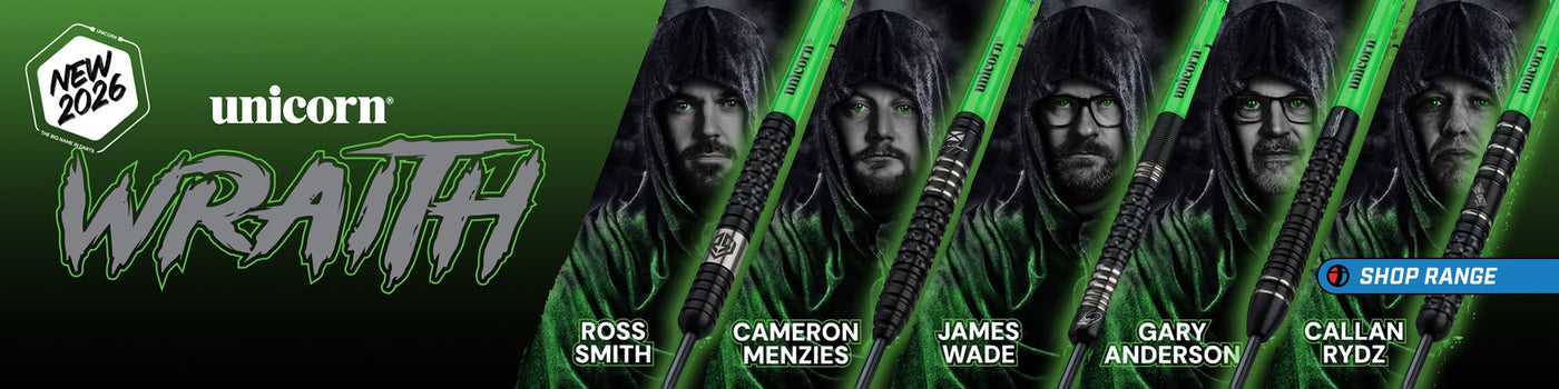 Promotional banner for Unicorn Wraith archery arrows with player names and a green background.
