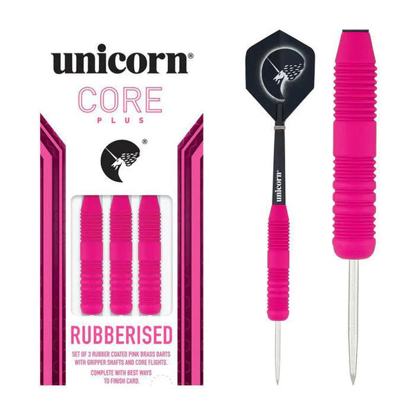 Unicorn Core Plus Rubberised Pink Steel Tip Darts-1-22 GRAM-Premier Darts