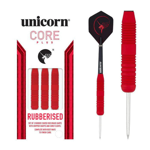 Unicorn Core Plus Rubberised Red Steel Tip Darts-1-21 GRAM-Premier Darts