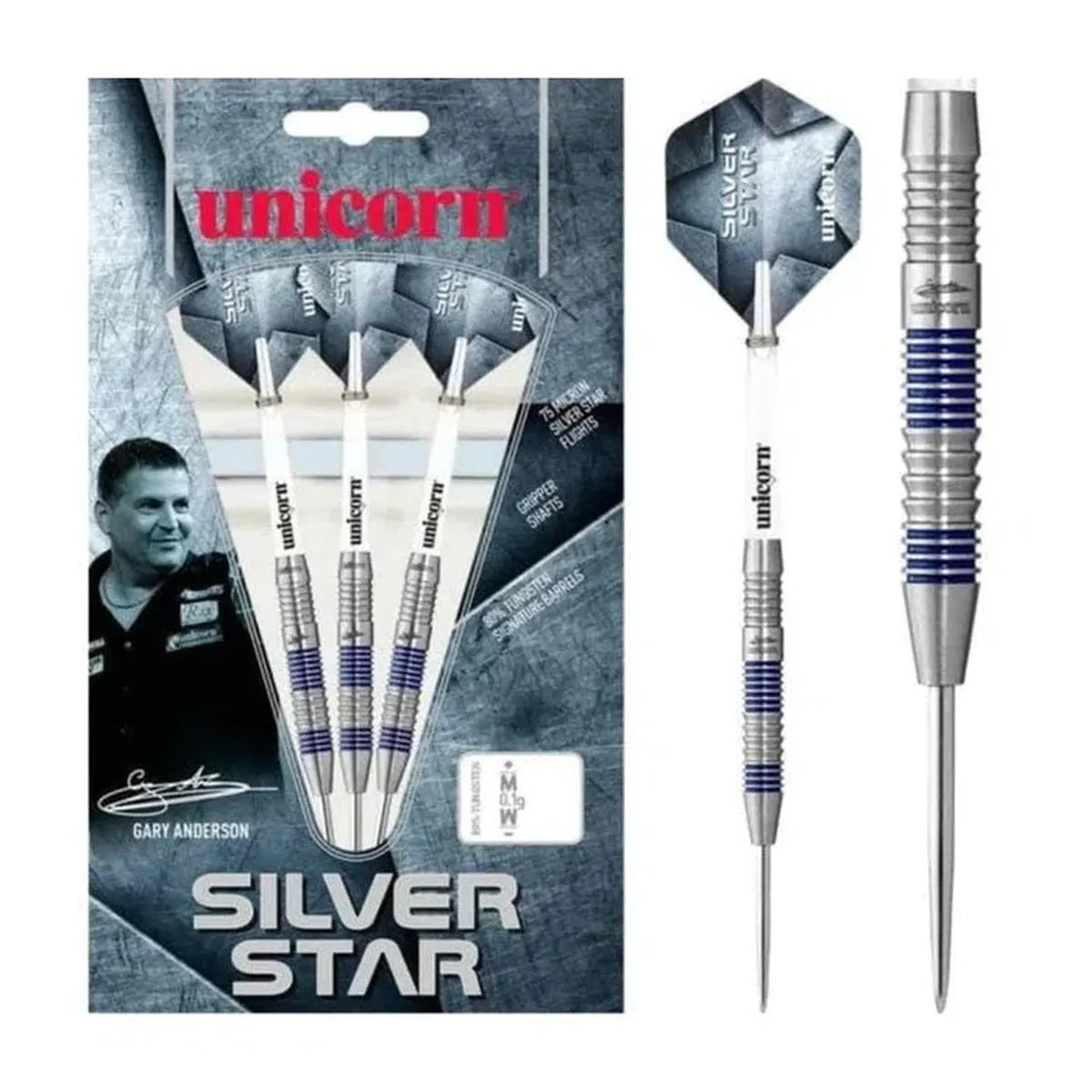Unicorn Darts Gary Anderson Silver Star P2 80% Tungsten Steel Tip Darts