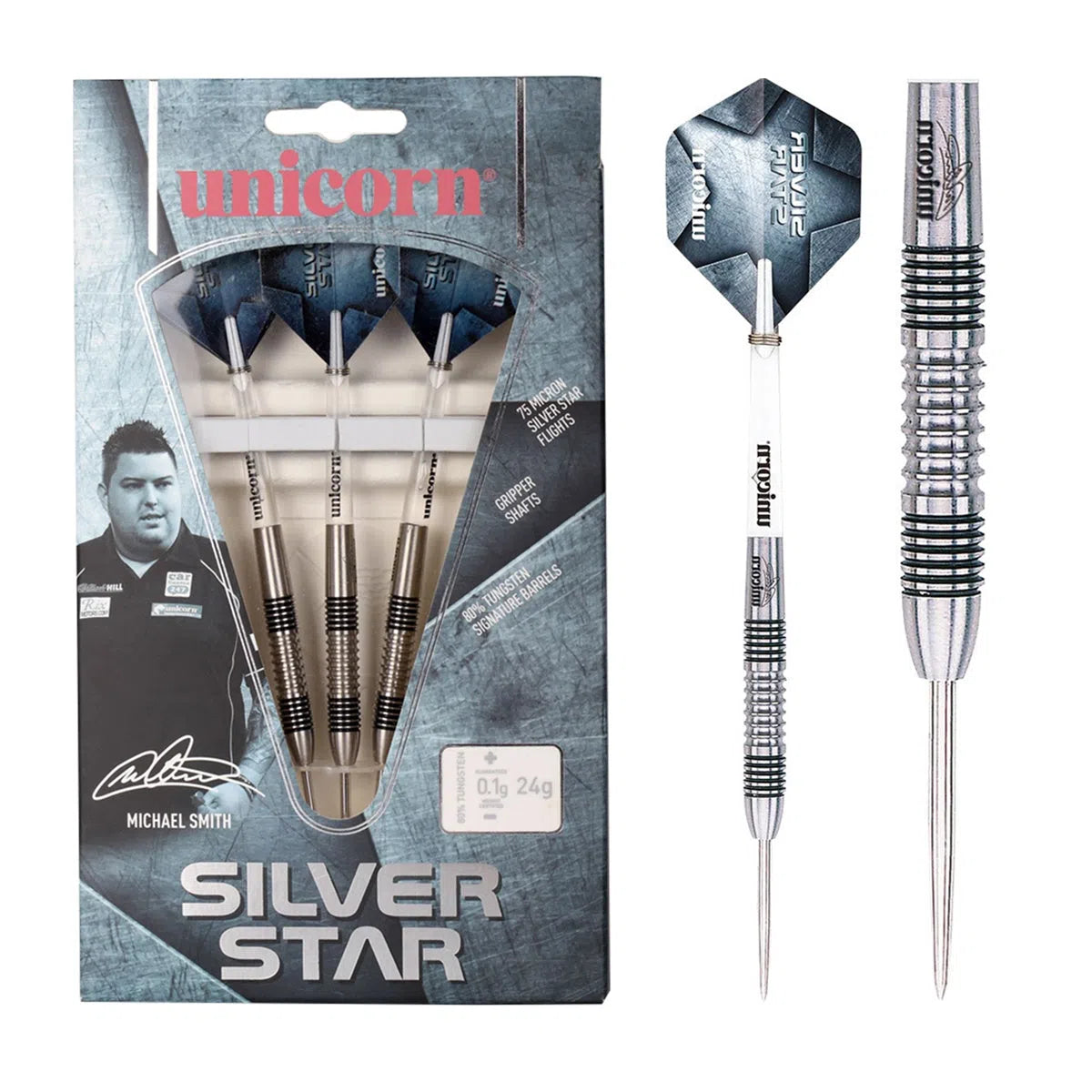 Unicorn Darts Michael Smith Silver Star 80% Tungsten Steel Tip Darts
