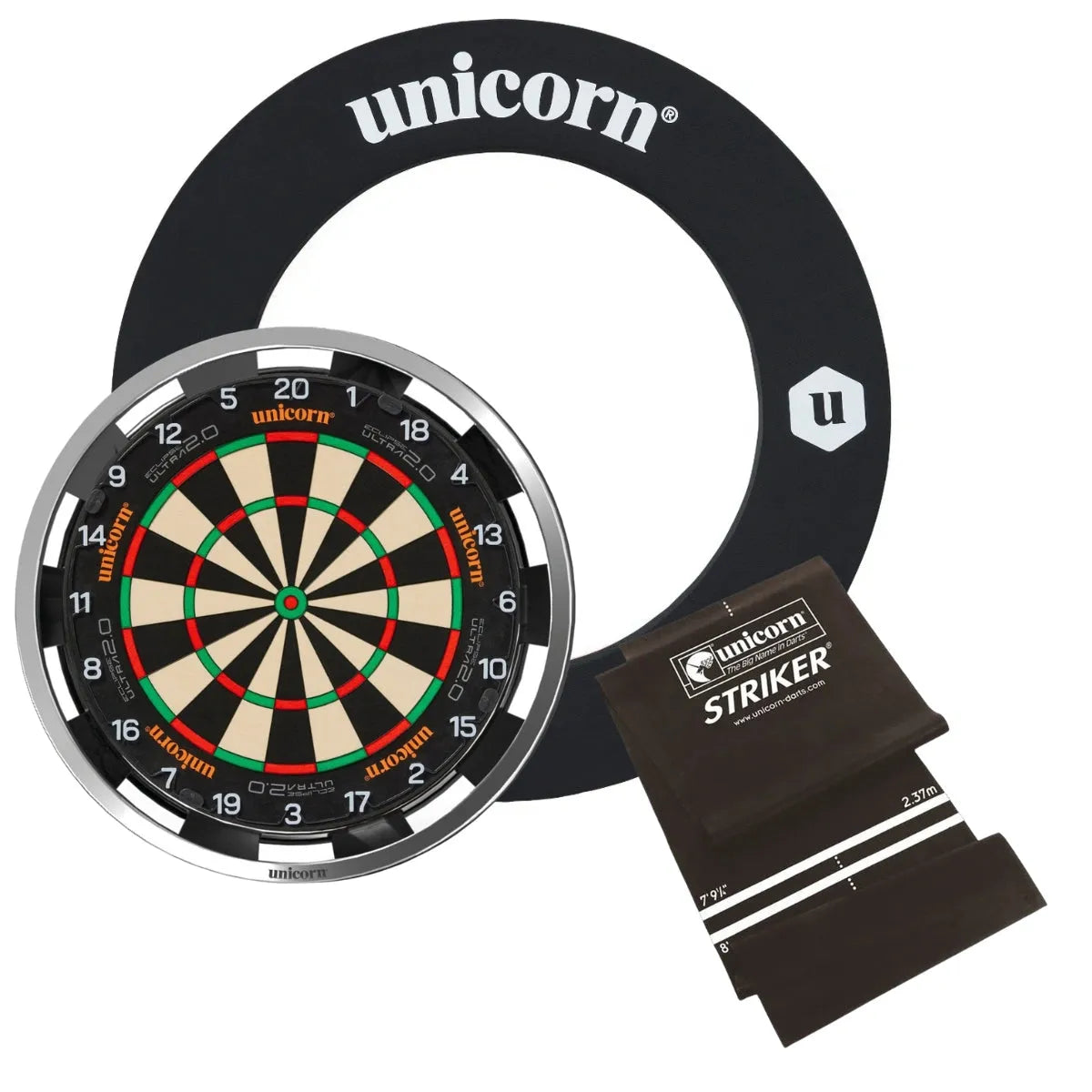 Unicorn Eclipse Ultra 2.0 Dartboard Ultimate Custom Bundle-15-Striker Black-Solar Flare-Striker DartMat-Premier Darts