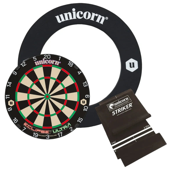 Unicorn Eclipse Ultra Dartboard Ultimate Custom Bundle-7-Striker Black-None-Striker DartMat-Premier Darts