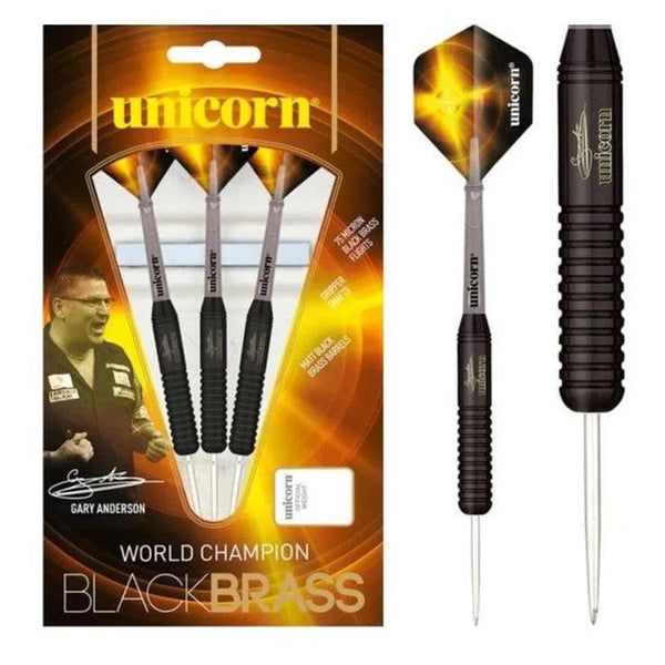 Unicorn Gary Anderson Style 2 Black Brass Steel Tip Darts-1-22 GRAM-Premier Darts