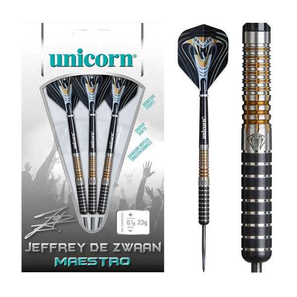 Unicorn Jeffrey de Zwaan Maestro Phase 3 90% Tungsten Steel Tip Darts-1-23 GRAM-Premier Darts