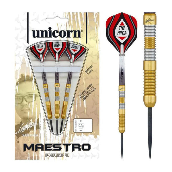 Unicorn Seigo Asada Maestro Phase 3 Gold 95% Tungsten Steel Tip Darts-1-22 GRAM-Premier Darts