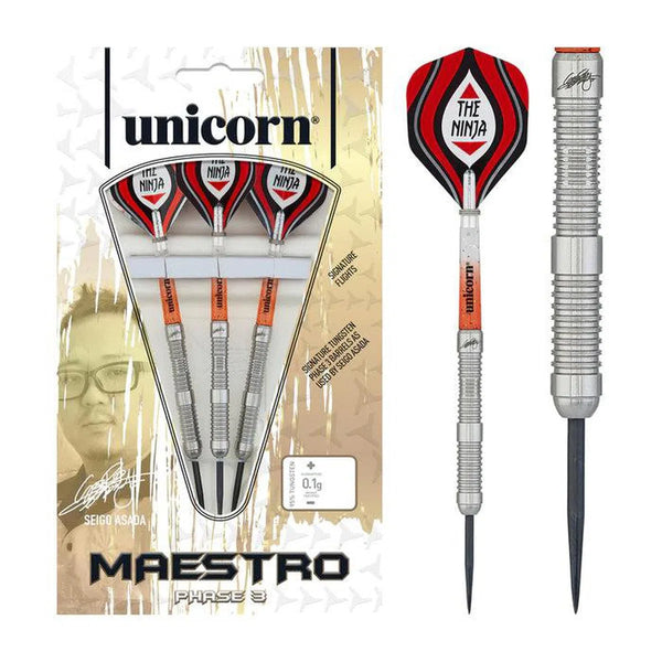 Unicorn Seigo Asada Maestro Phase 3 Natural 95% Tungsten Steel Tip Darts-1-22 GRAM-Premier Darts