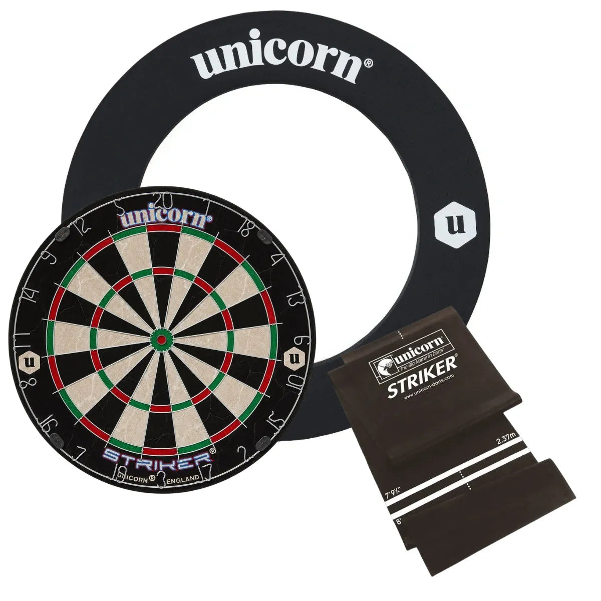 Unicorn Striker Dartboard Ultimate Custom Bundle-6-Striker Black-None-Striker DartMat-Premier Darts