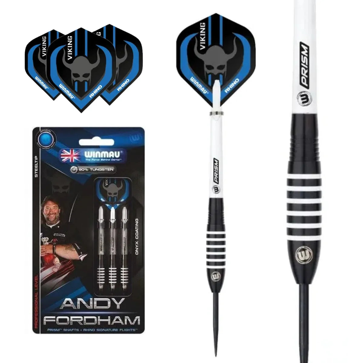 Winmau Andy Fordham Black Onyx Darts 90% Tungsten Steel Tip Darts