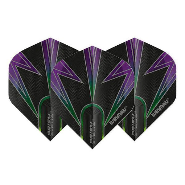 Winmau Prism Alpha Extra Thick Standard Black & Purple & Green Flights-1-Premier Darts
